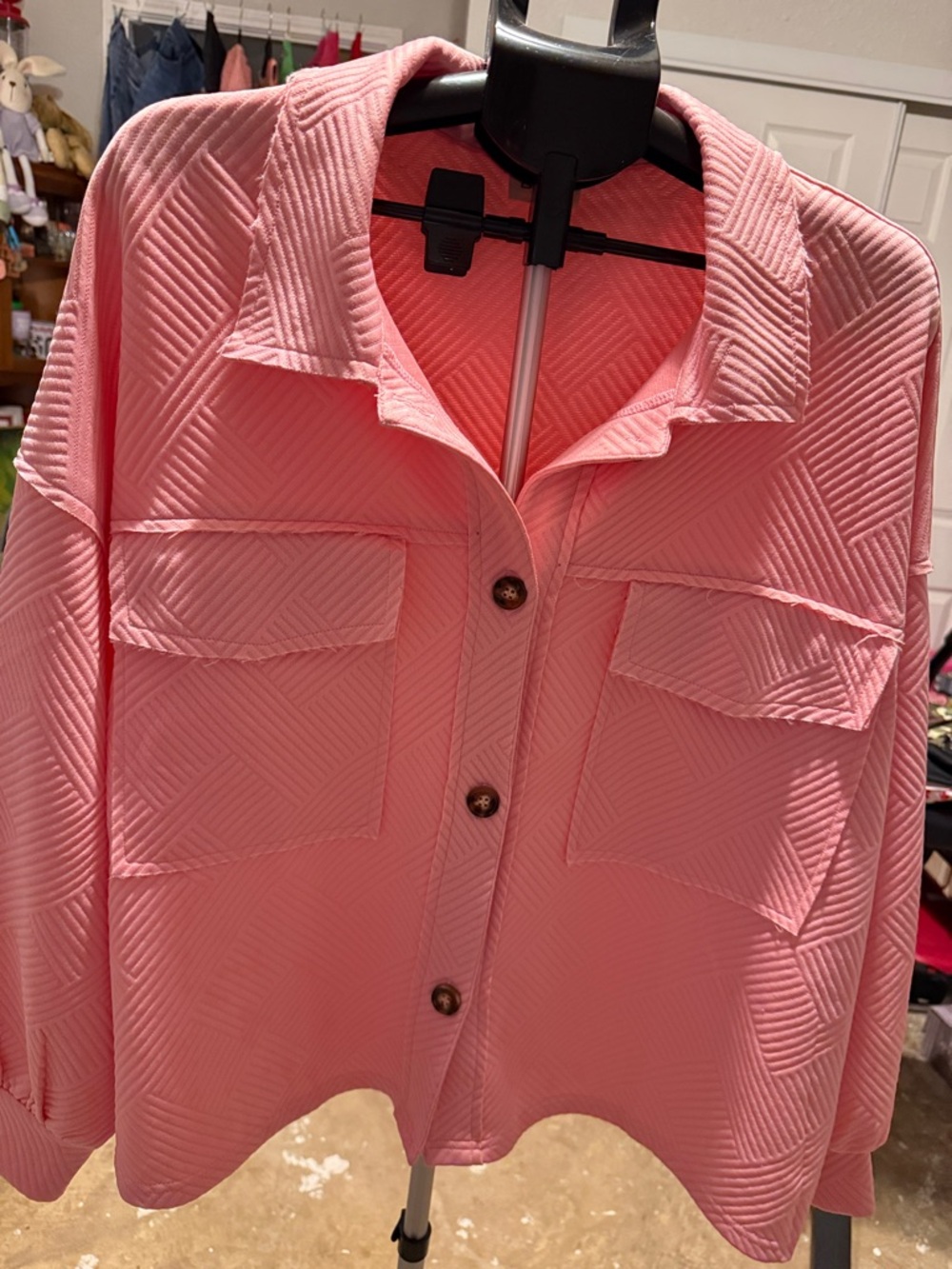 Pink Textured Button-Up Shirt Jacket-BIBI Brand